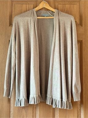 Joseph Open-Front Ruffle-Hem Cardigan - Taupe Beige